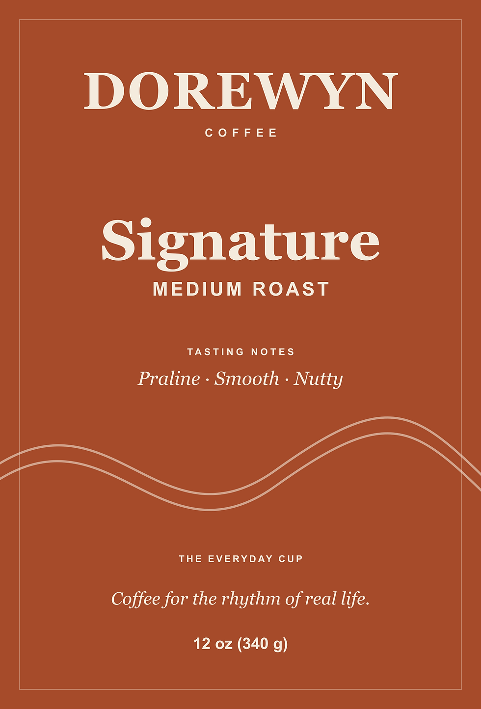 Dorewyn Signature Medium Roast v3 illustrative packaging artwork — concept front, not supplier-approved production packaging