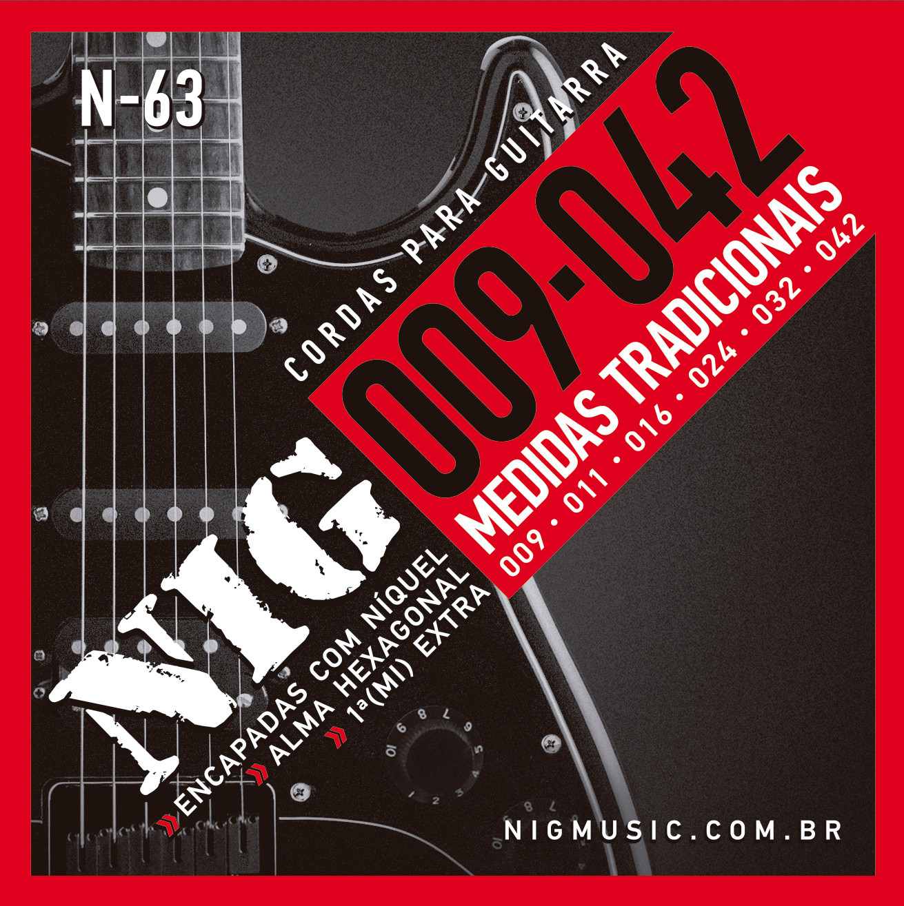 ENCORDOAMENTO NIG PARA GUITARRA ELÉTRICA 09 MEDIDAS TRADICIONAIS