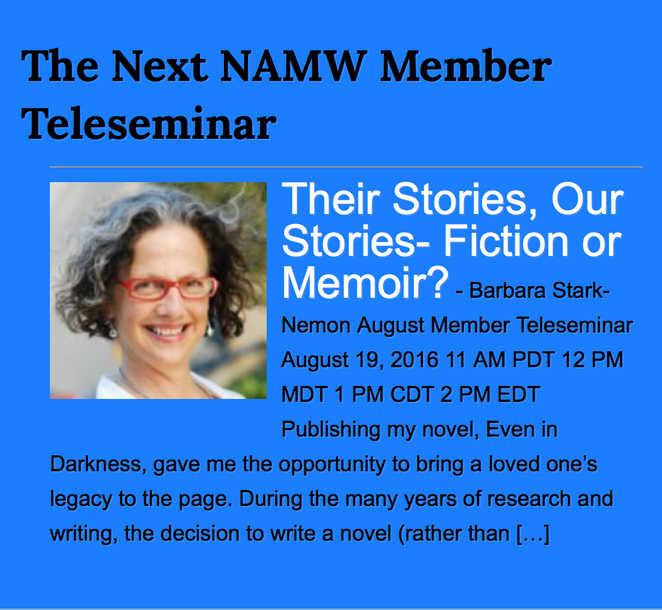 National Association of Memoir Writers Teleseminar- August 19
