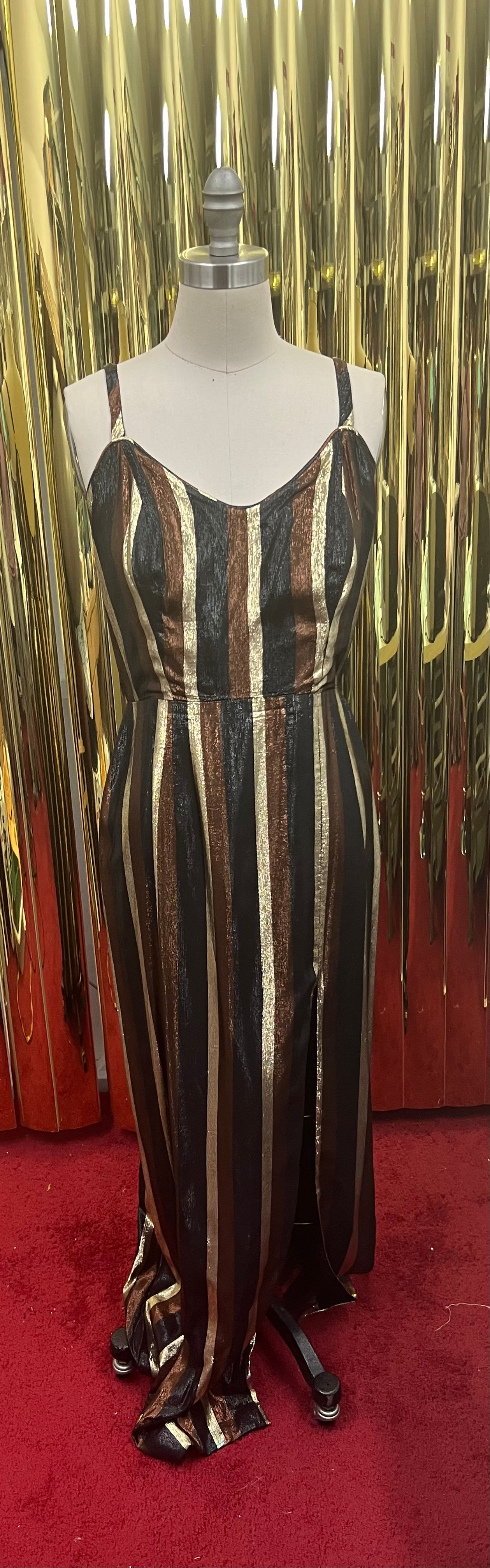 Fenner Originale Couture Day to Evening Metallic Stripe Gown