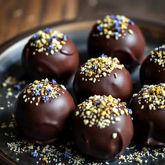 dark chocolate truffles with dried cornflower decoration