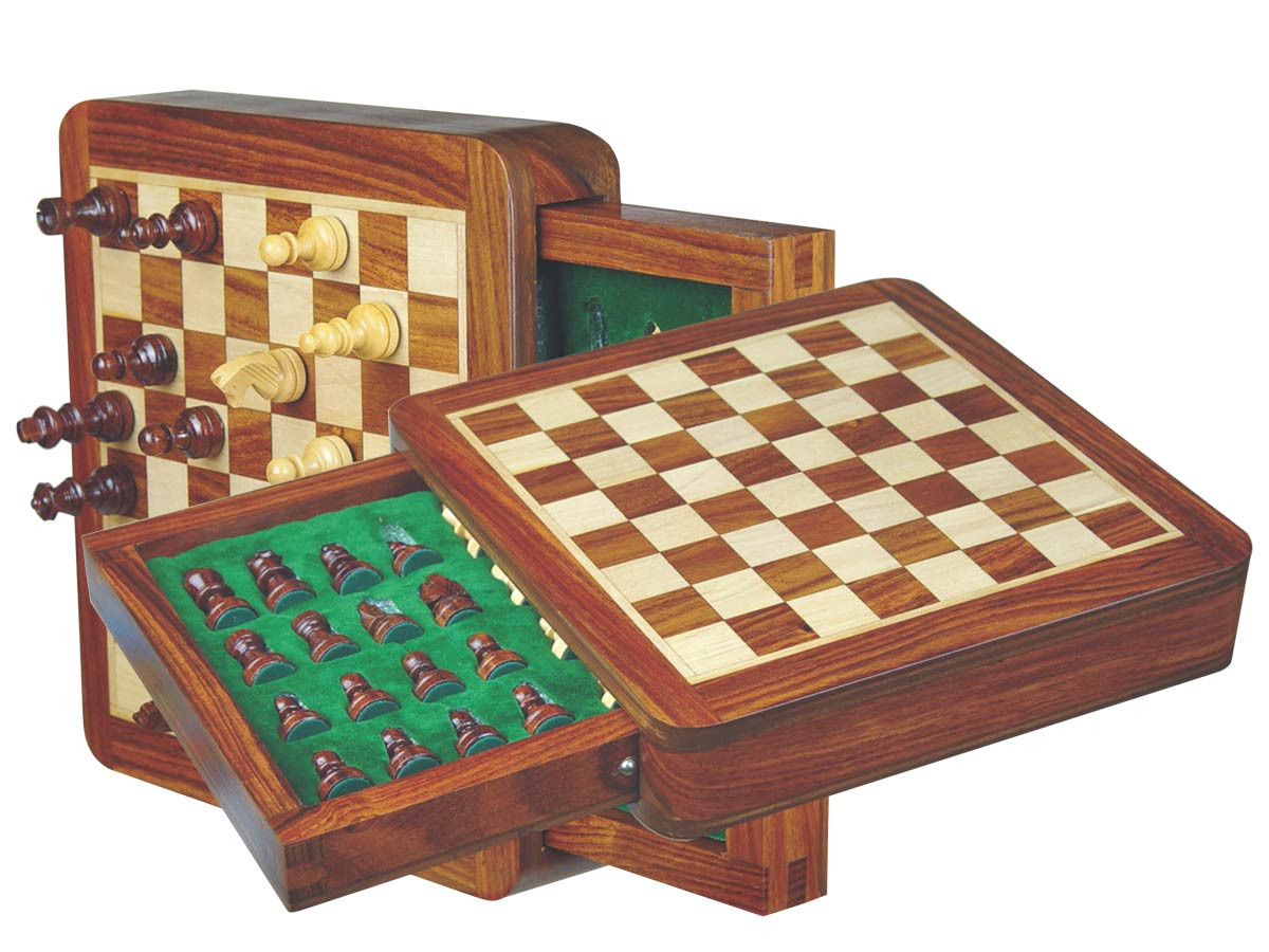 (16cm) Jogo de Xadrez Magnético Jacarandá dourado