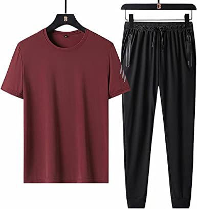 Thumbnail: Men's Suit Thin Loose Round Collar Solid Color Short Sleeve 