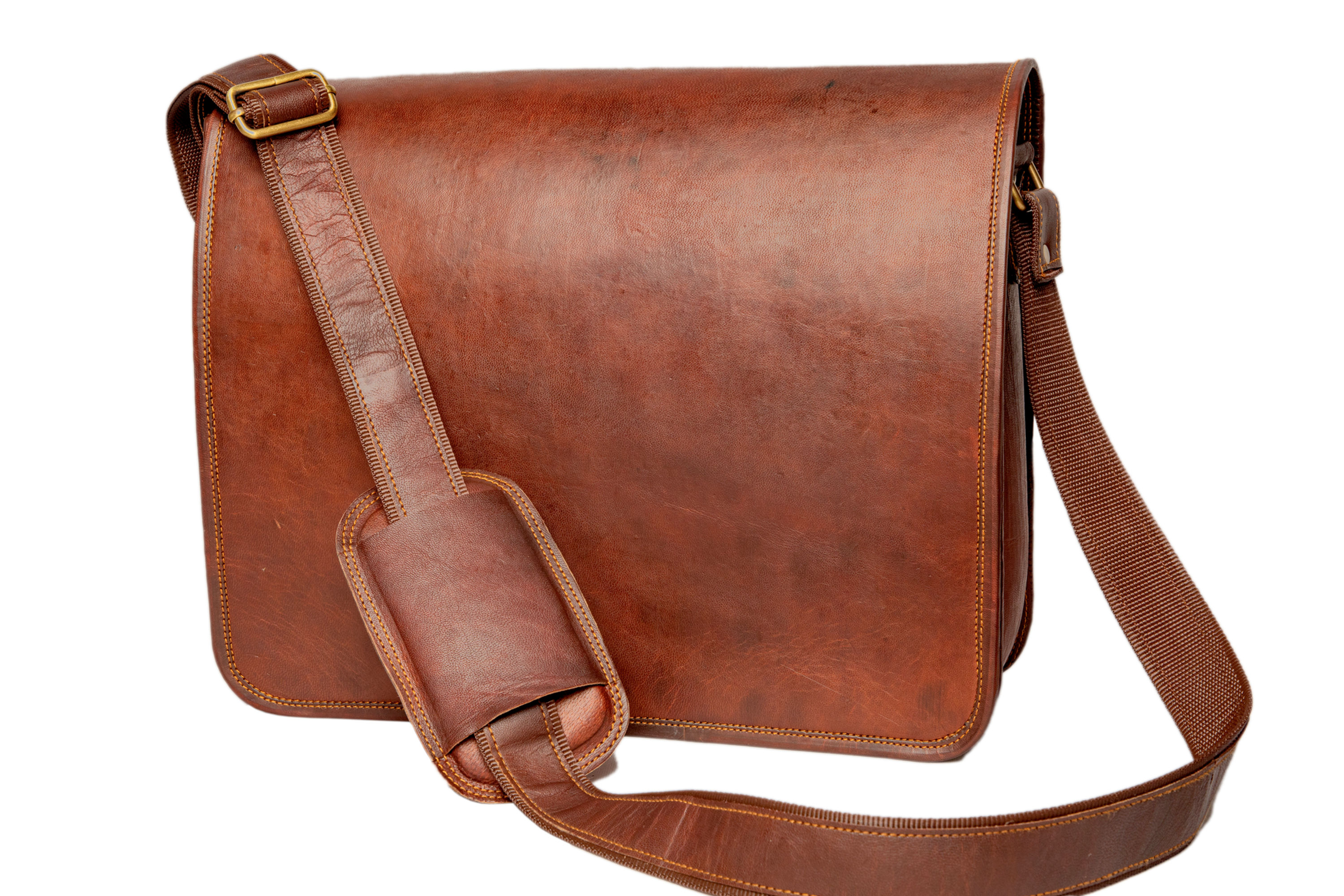 Handmade Brown Leather Crossbody Bag With Full Flap.