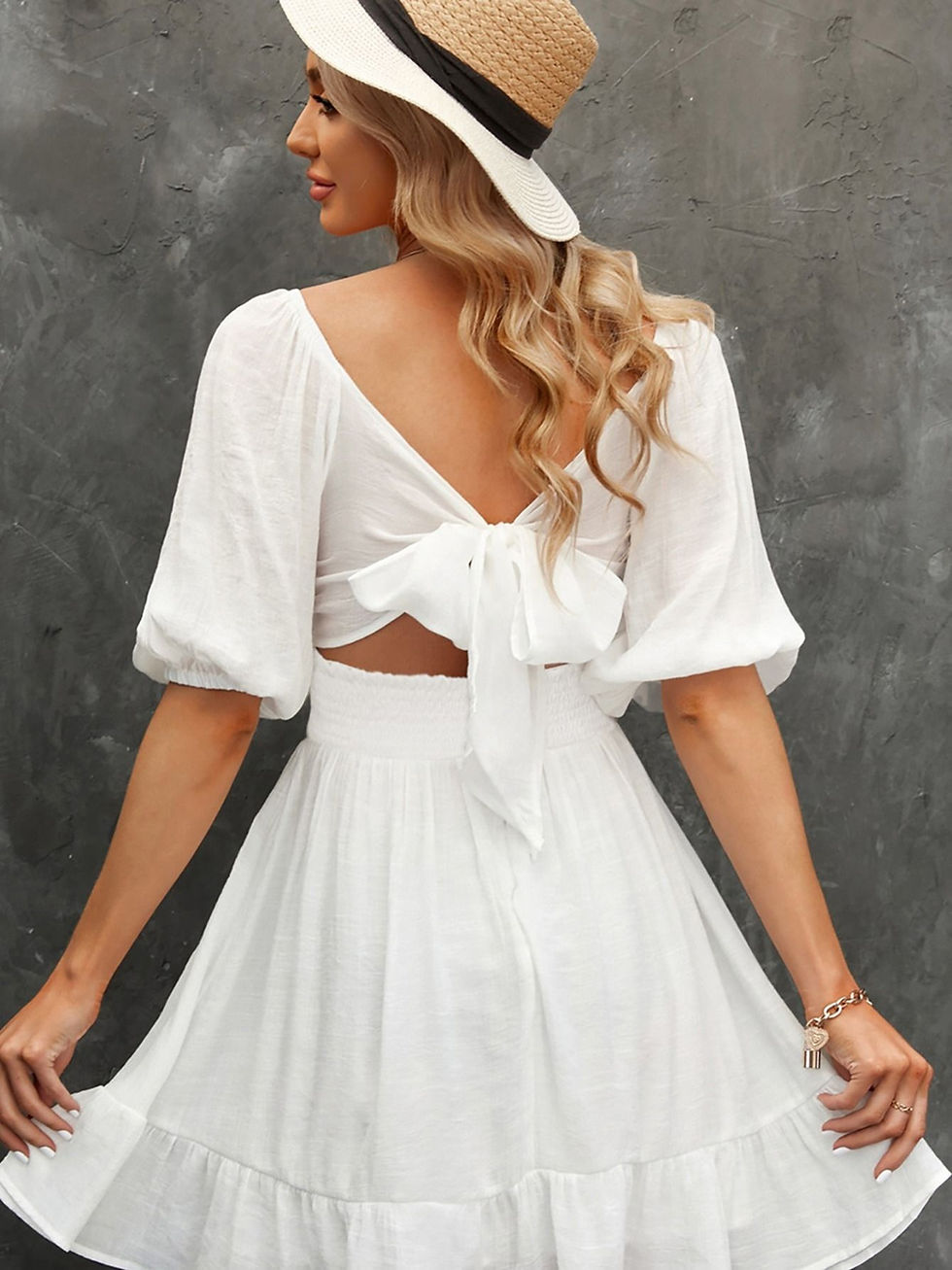 Thumbnail: Women's Dresses Lantern Sleeves Dress; Square Neck Ruffle Back Lace 