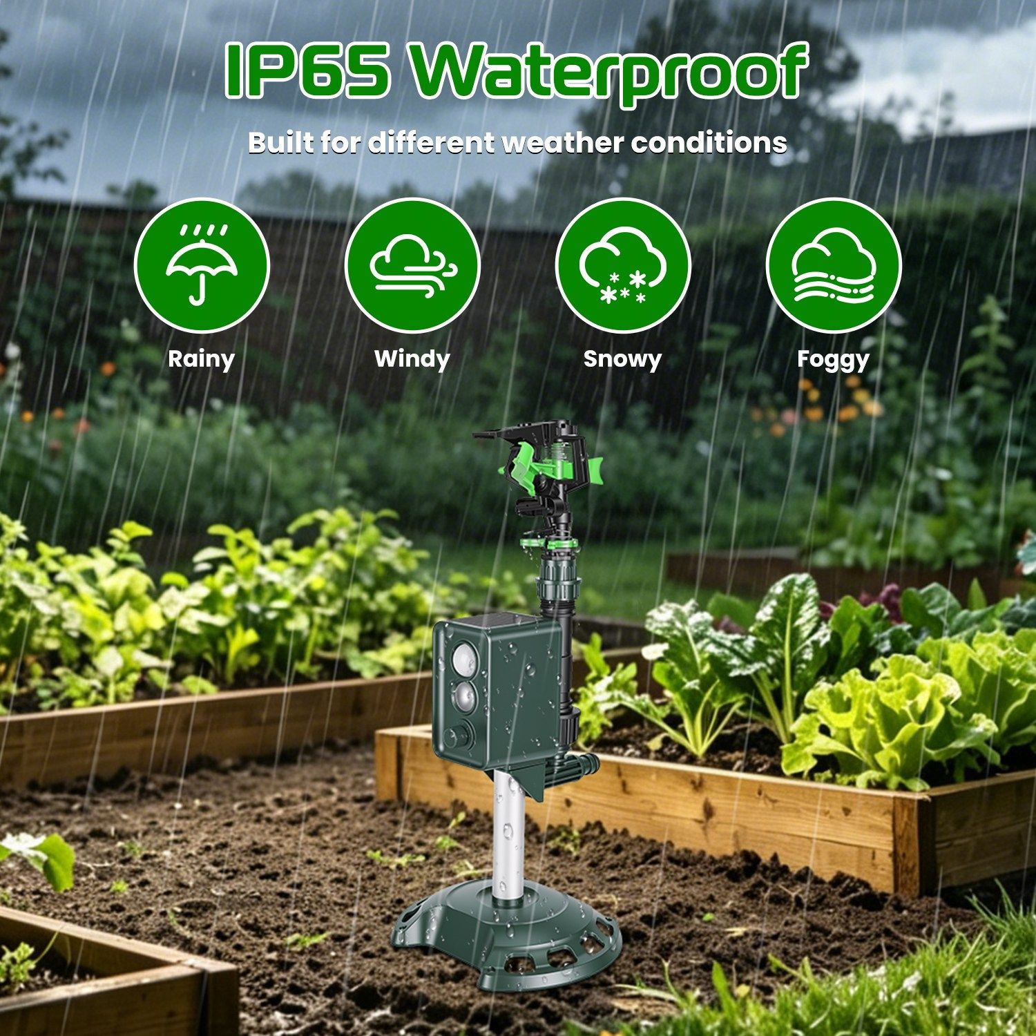 Outdoor Solar Powered Motion Triggered Water Sprinkler, 120 Degree, IP65
