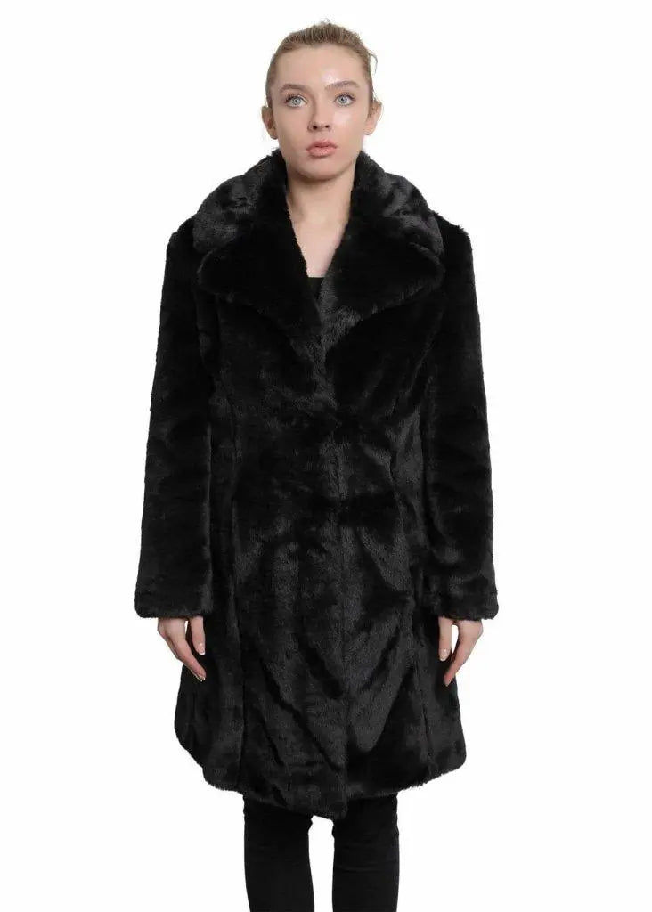 Thumbnail: De La Creme - Womens Faux Fur Large Lapel Mid Length Coat