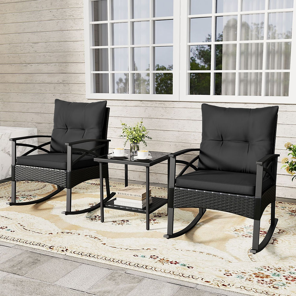 Thumbnail: 3 Pieces Outdoor Rattan Rocking Chairs Set with  2-Tier Side Table 