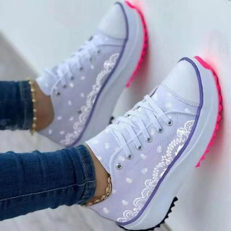 Thumbnail: 2022 Pattern Canvas Women Sneakers Casual Sport Shoes