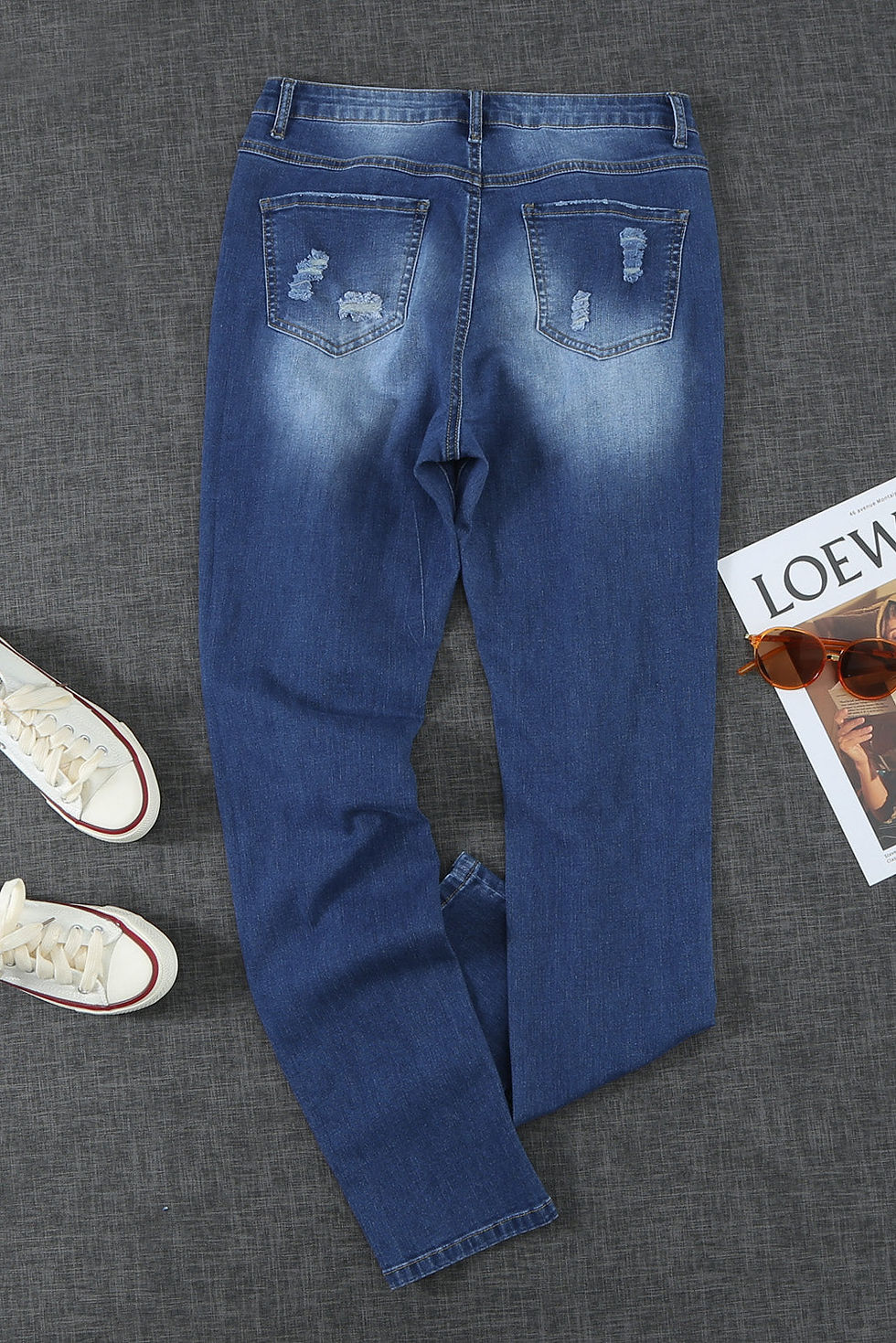 Thumbnail: Fashion Blue Ripped Plaid Straight Legs Boyfriend Jeans