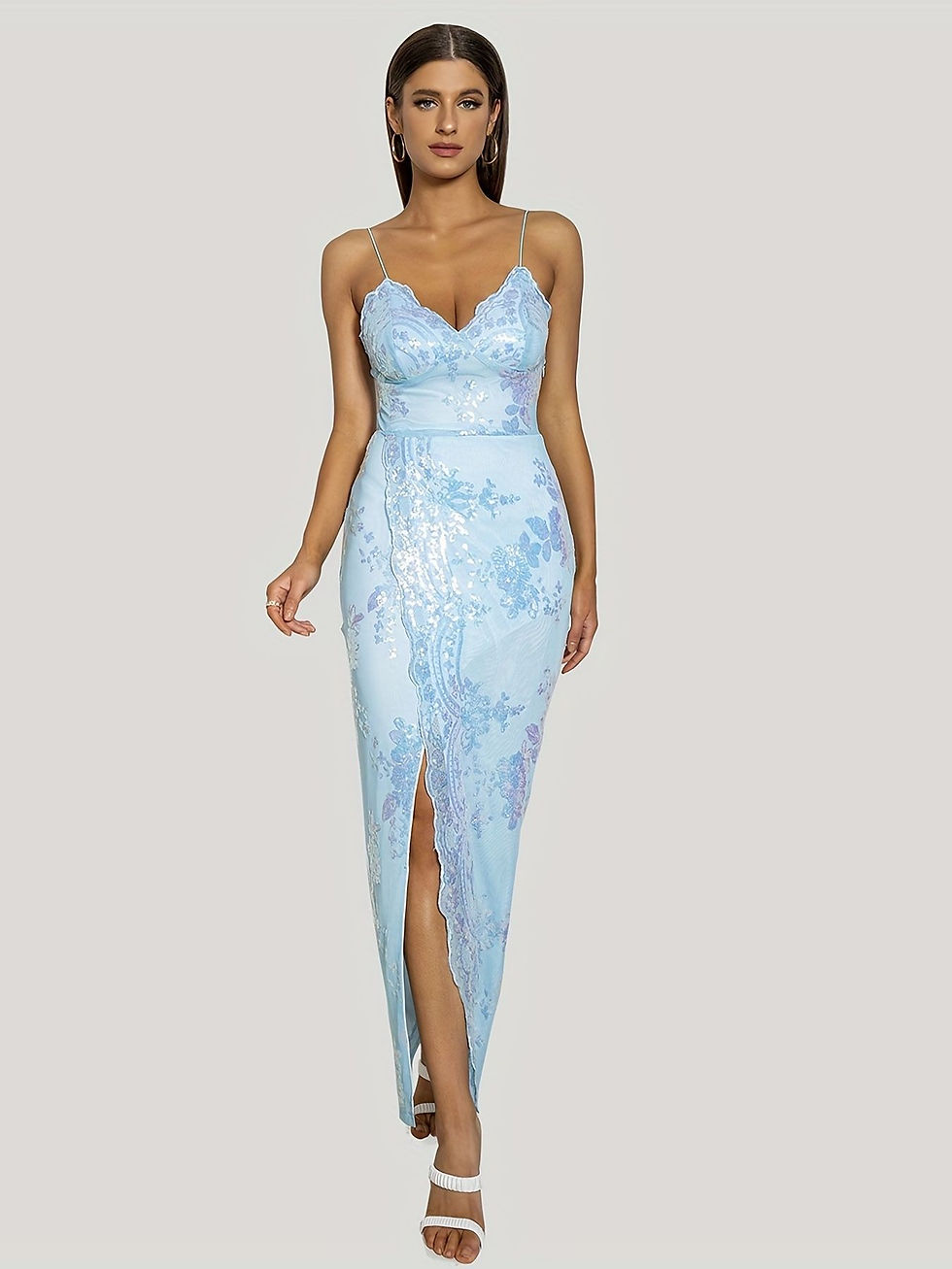 Thumbnail: Floral Sequined Dress, Sexy Spaghetti Strap Sleeveless 