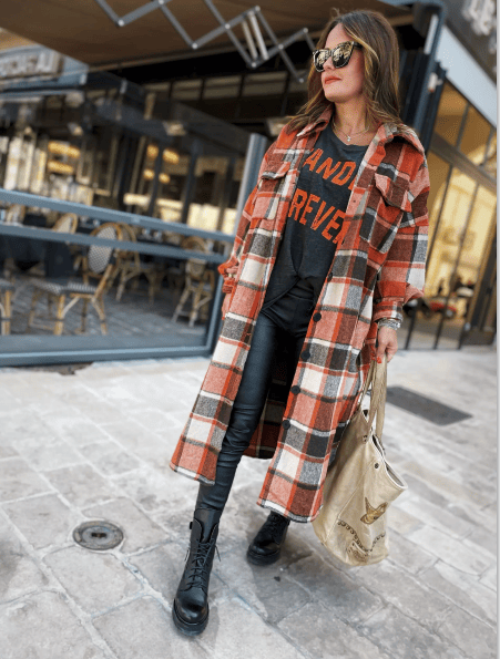 Fashion Long Plaid Coat Autumn Shirt Coat Woolen Coat