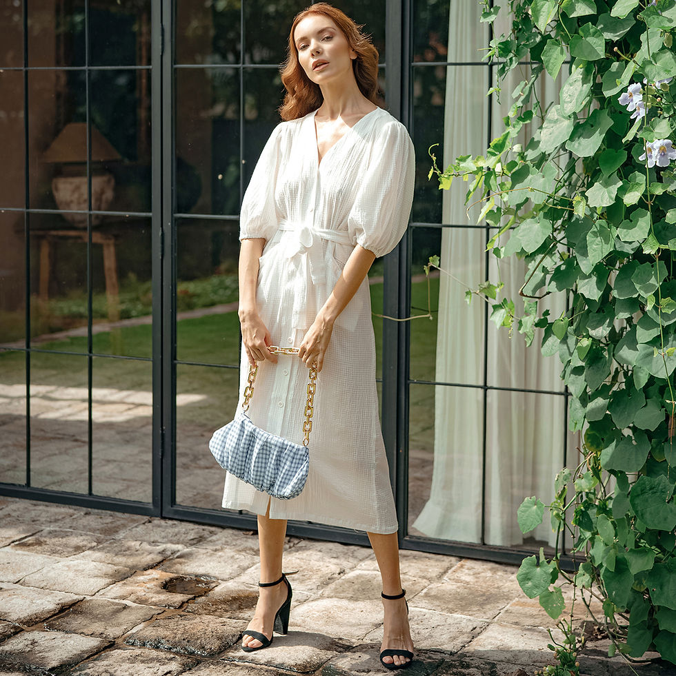 Thumbnail: Meghan Crinkle Midi Dress, in Off-White