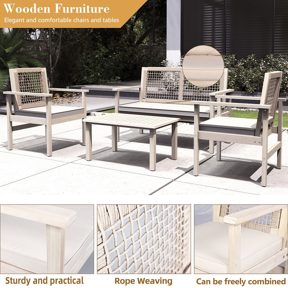 Thumbnail: Direct Wicker 4-Piece Acacia Wood Patio Conversation Set with Cushions, Rope