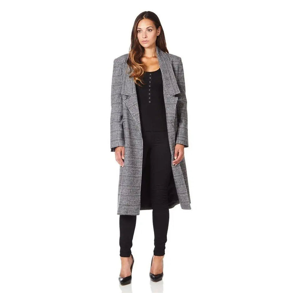 Thumbnail: De La Creme - Womens Prince Of Wales Check Wrap Long Coat