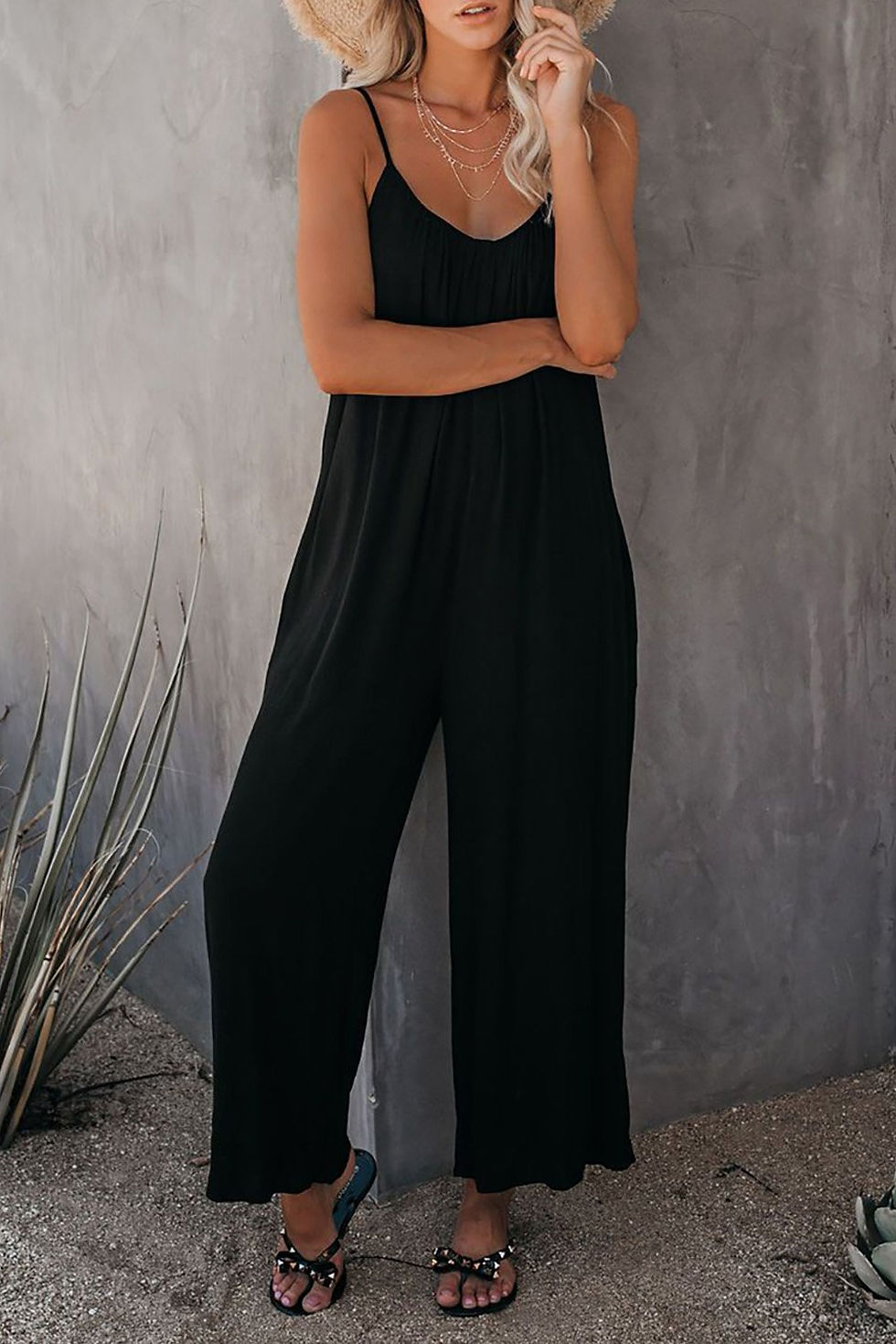 Thumbnail: Spaghetti Straps Wide Leg Pocketed Jumpsuits