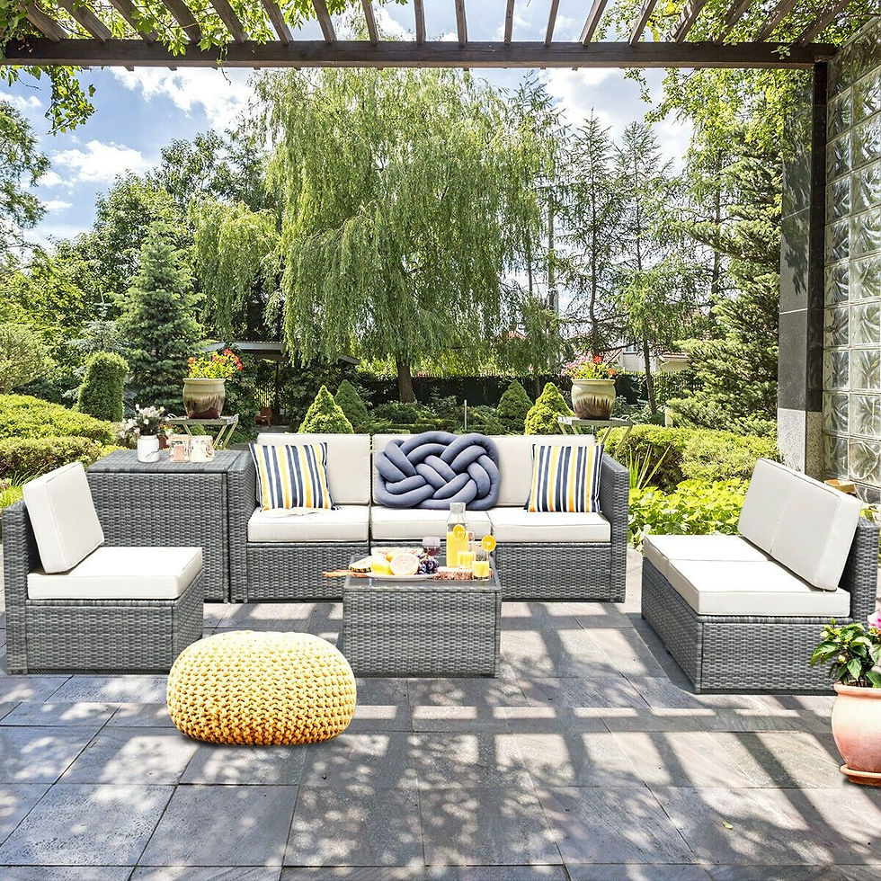 Thumbnail: 8 Pieces Wicker Sofa Rattan Dining Set Patio Furniture with Storage Table