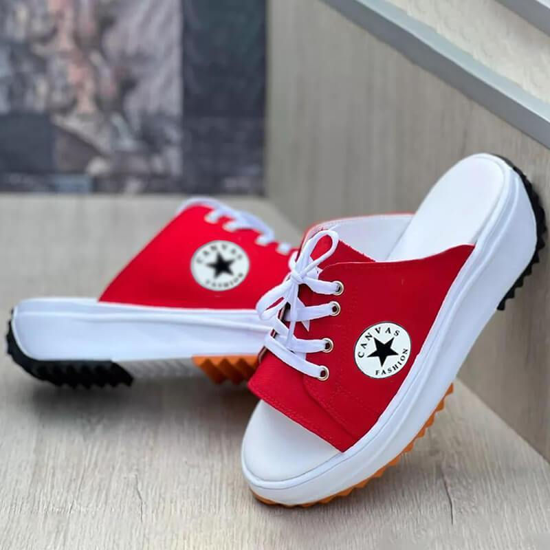 Thumbnail: Casual Canvas Thick-soled Lace-up Womens Sandals Slippers