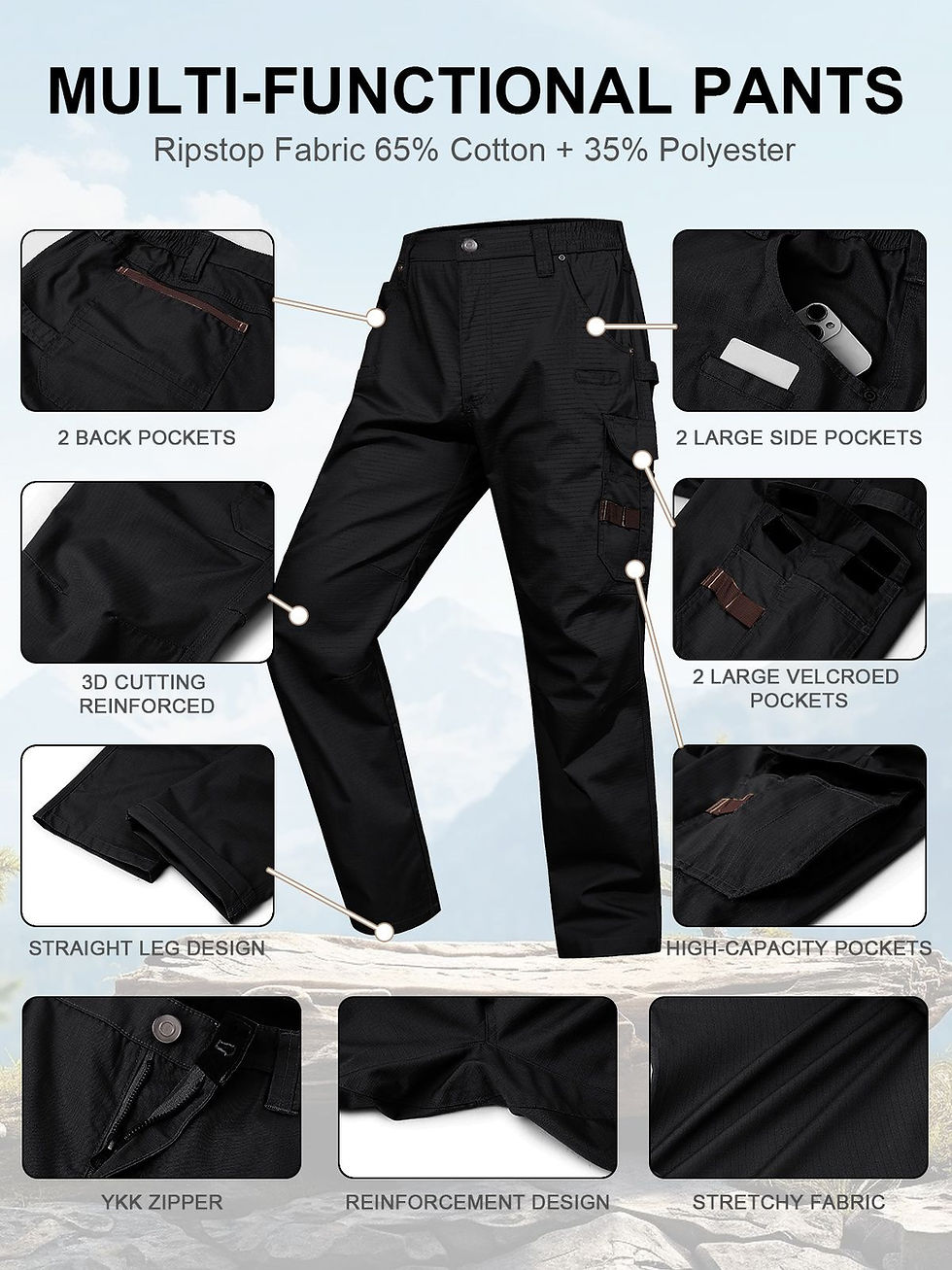 Thumbnail: Mens Ripstop Cargo Work Pants with 13 Pockets Tactical Water Resistant
