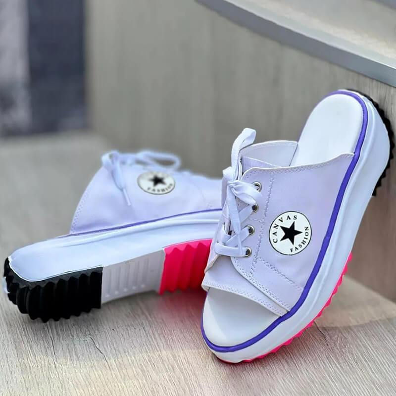 Thumbnail: Casual Canvas Thick-soled Lace-up Womens Sandals Slippers