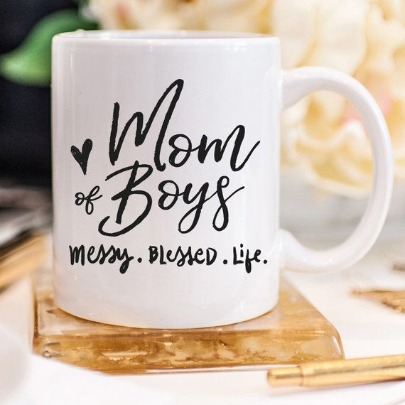 Thumbnail: Mom Of Boys Coffee Mug, Messy. Blessed. Life.