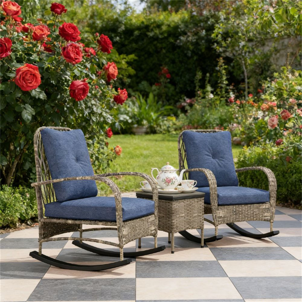 3-piece terrace furniture set, outdoor rocking chair with coffee table, garden