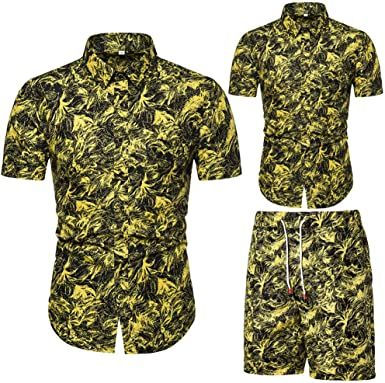 Thumbnail: Men's Flower 2 Piece Tracksuit Shirt Casual Hawaiian Short Sleeve