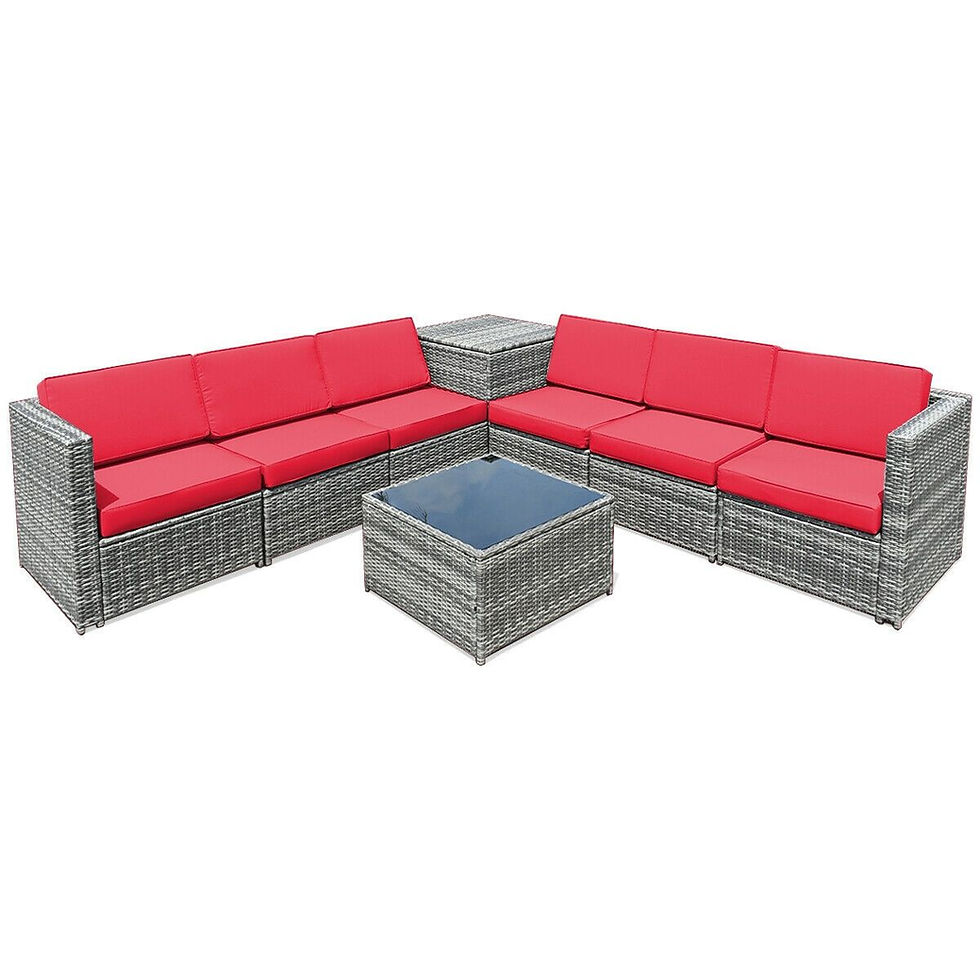 Thumbnail: 8 Pieces Wicker Sofa Rattan Dining Set Patio Furniture with Storage Table