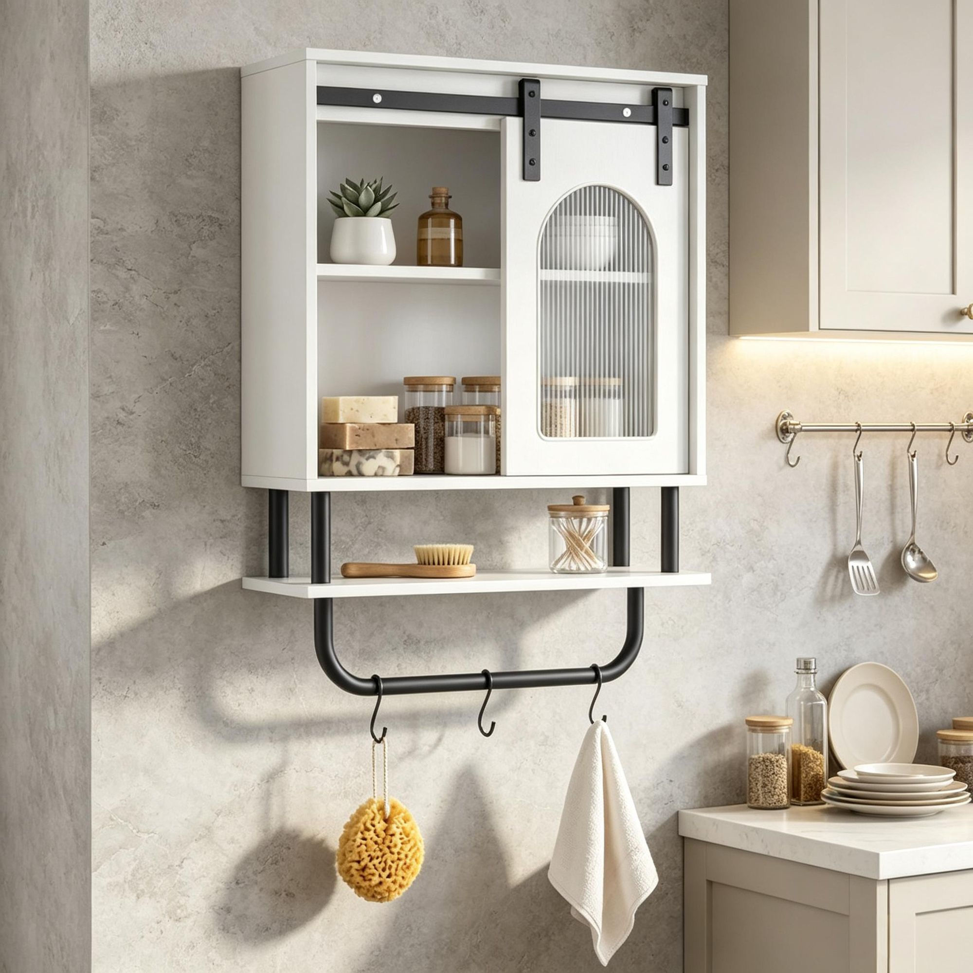 Bathroom Wall Cabinet Sliding Barn Door Metal Hanging