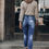Thumbnail: Dark Blue Washed Distressed Slits Skinny Jeans