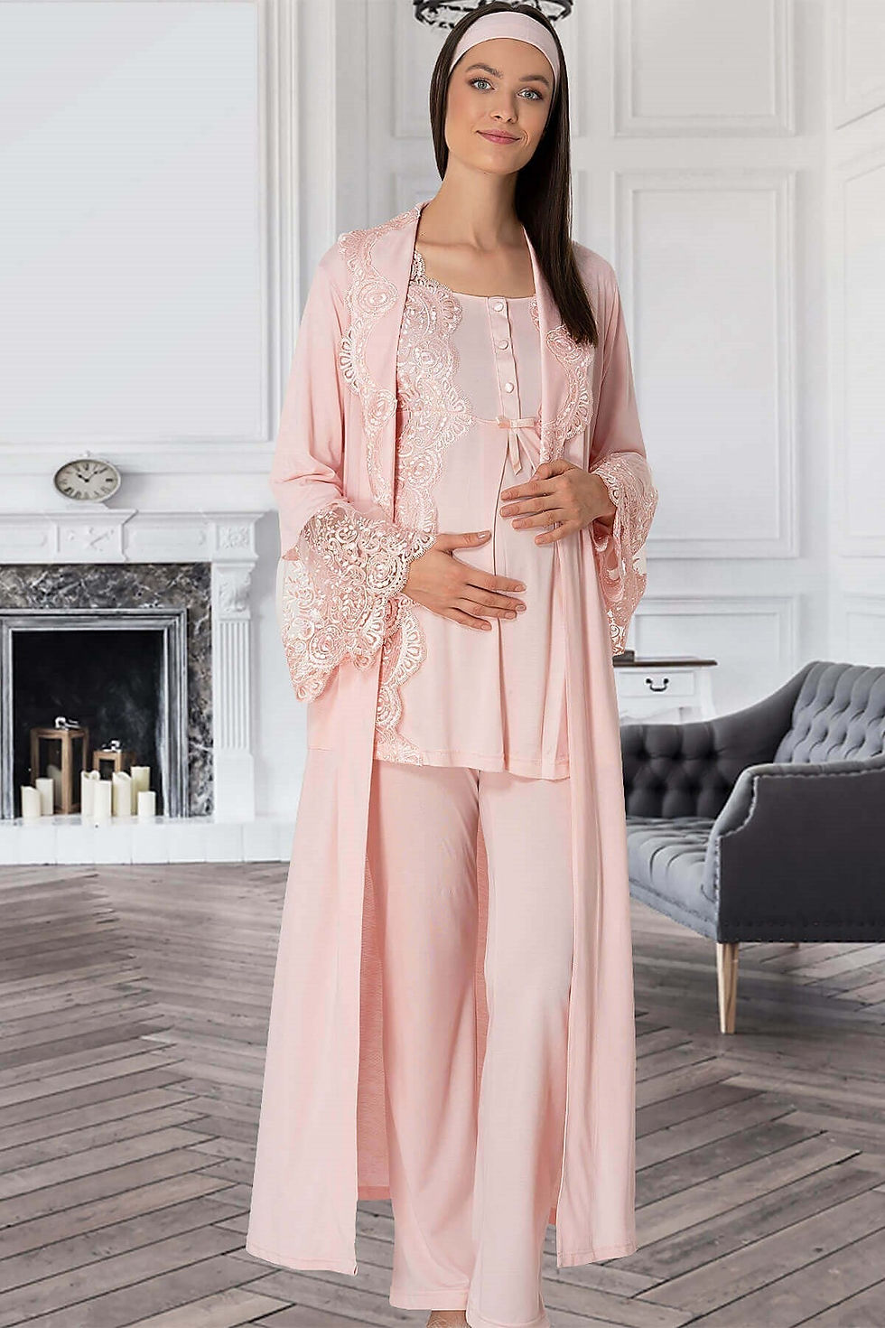 Thumbnail: Shopymommy 5353 Sandra 3-Pieces Maternity & Nursing Pajamas With