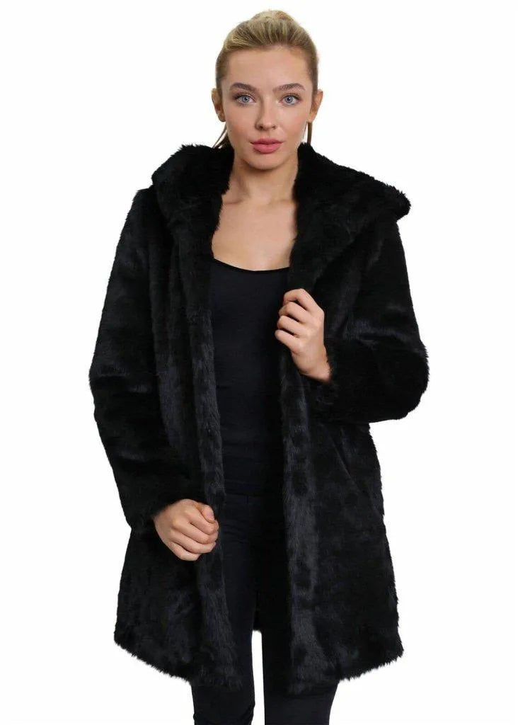 Thumbnail: De La Creme - Women's Luxury Faux Fur Jacket Ladies Hooded Winter Coat