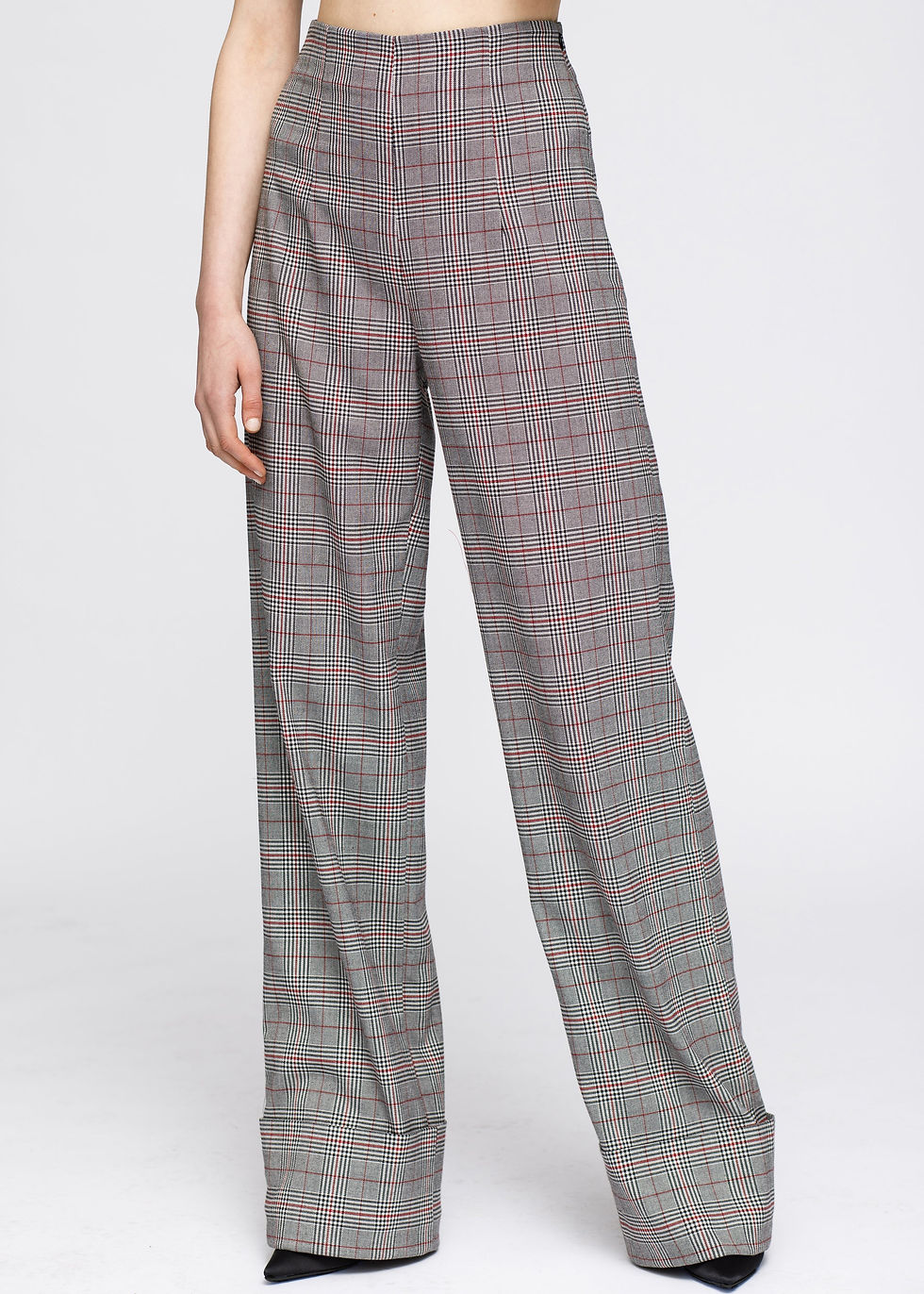 Thumbnail: Women's Multi Glen Plaid High Waist Wide Leg Pants In Grey Plaid