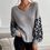 Thumbnail: Womens V Neck Sweater With Leopard Print Sleeves