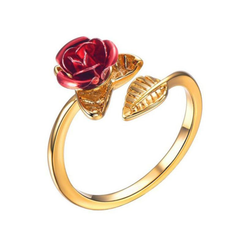 Rose Flower Leaves Opening Ring For Women Flowers Adjustable