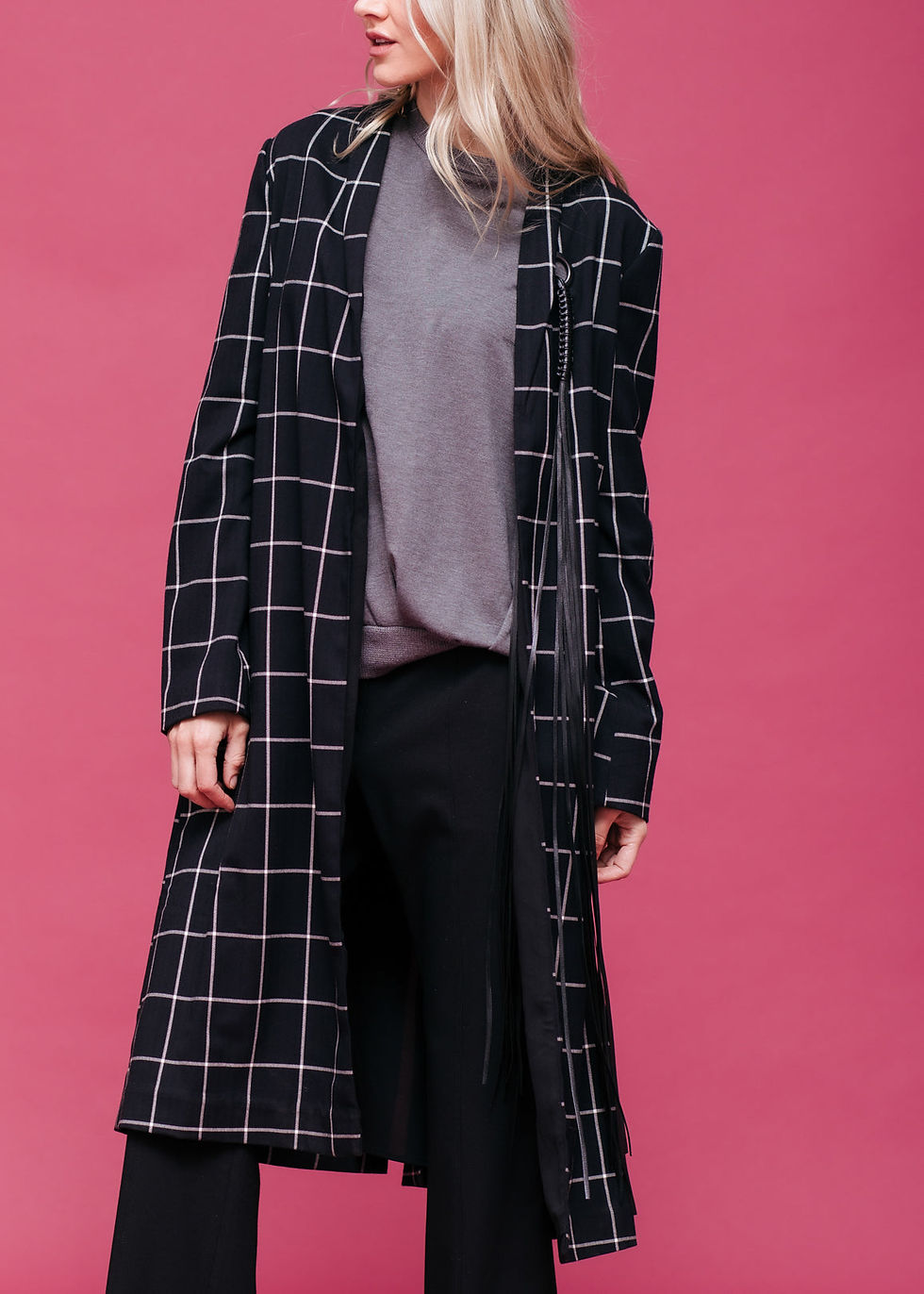 Thumbnail: Women's Minimalist Grid Longline Coat In Black