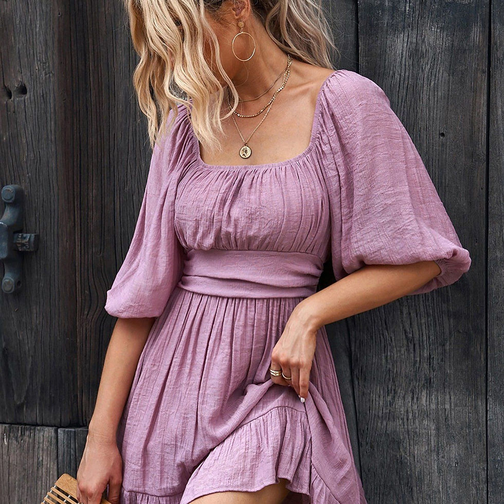 Thumbnail: Women's Dresses Lantern Sleeves Dress; Square Neck Ruffle Back Lace 