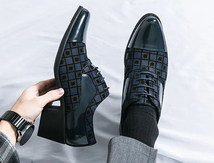 Thumbnail: New men's large size increase business formal pointed leather shoes 