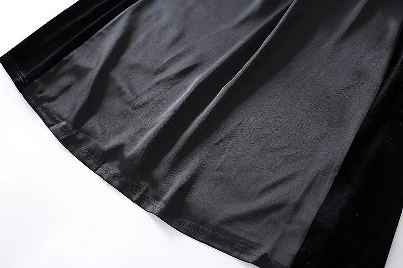 Thumbnail: Autumn Thin Elastic Waist Fake Two Piece O Neck Drape Velvet Hepburn