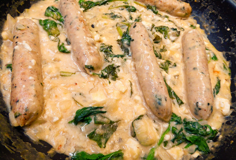 How to Make a Quick and Inexpensive Chicken Feta Sausage and Spinach Meal in Your Skillet (Diabetic Friendly)