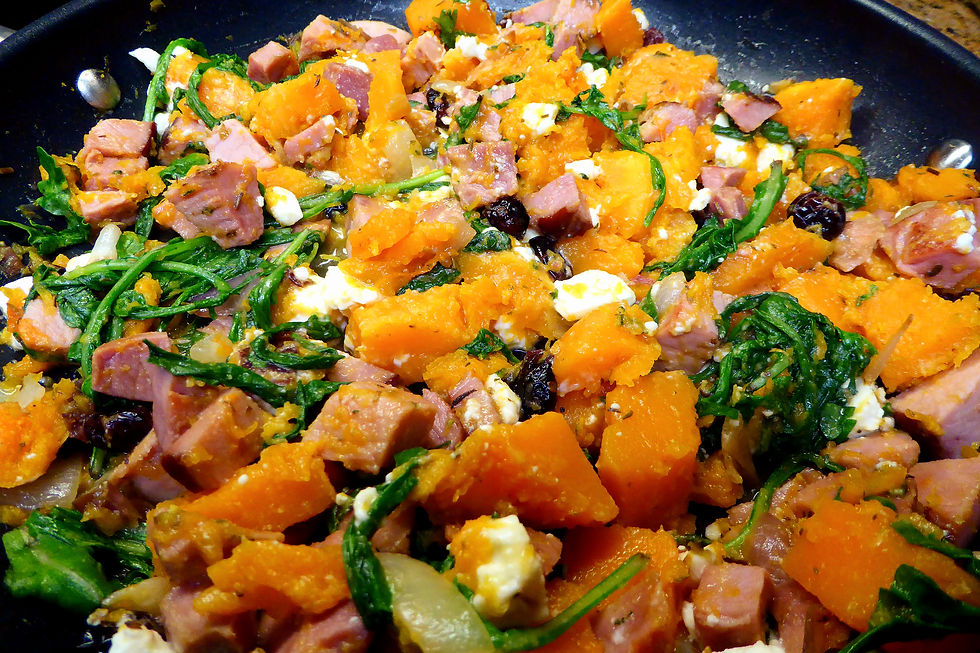 How to Make an Easy, Inexpensive Ham, Butternut Squash, and Feta Skillet Meal (Diabetic Friendly)
