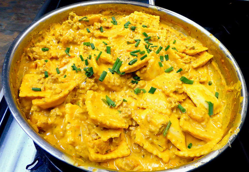 How to Make a Quick, Easy, Inexpensive, One Pan Ground Turkey, Pumpkin, and Ravioli Dinner