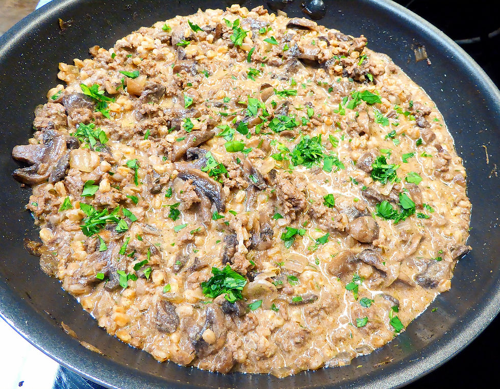 How to Make Easy, One Pan Ground Beef and Farro Stroganoff (Diabetic Friendly)