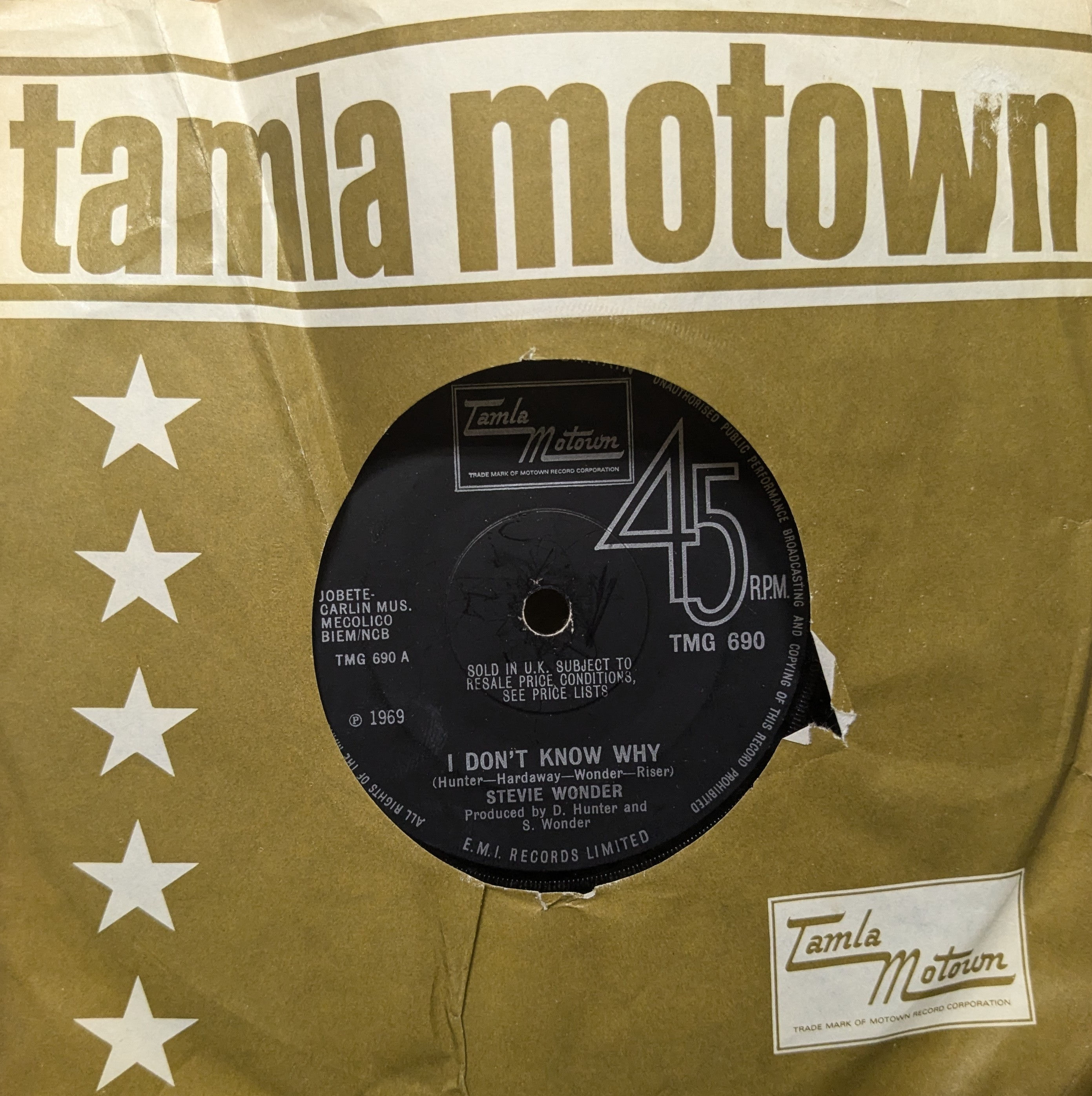 STEVIE WONDER/I DON'T KNOW WHY1969'UK TAMLA MOTOWN 7INCH