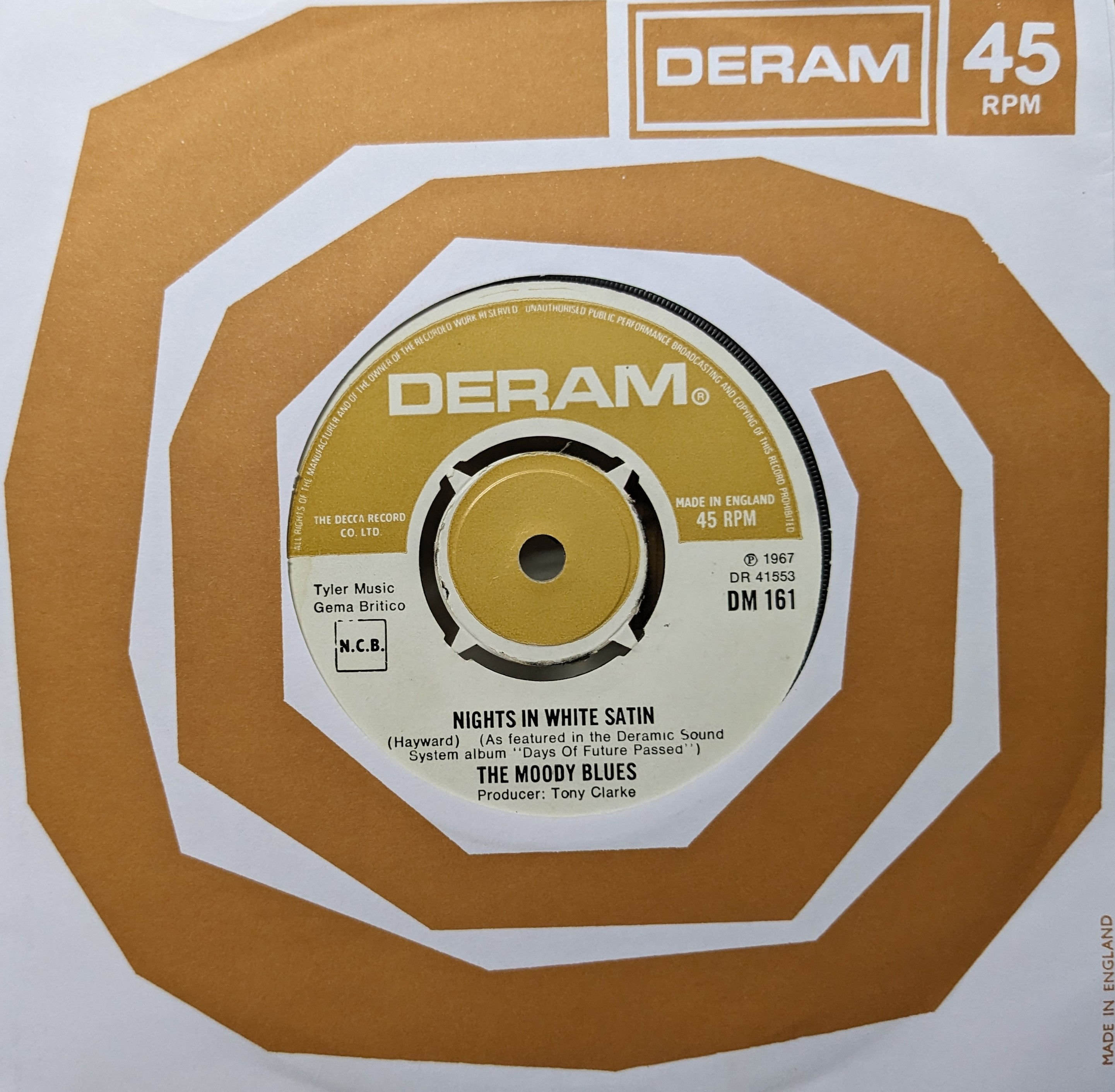 THE MOODY BLUES/NIGHTS IN WHITE SATIN1967'UK DERAM7INCH