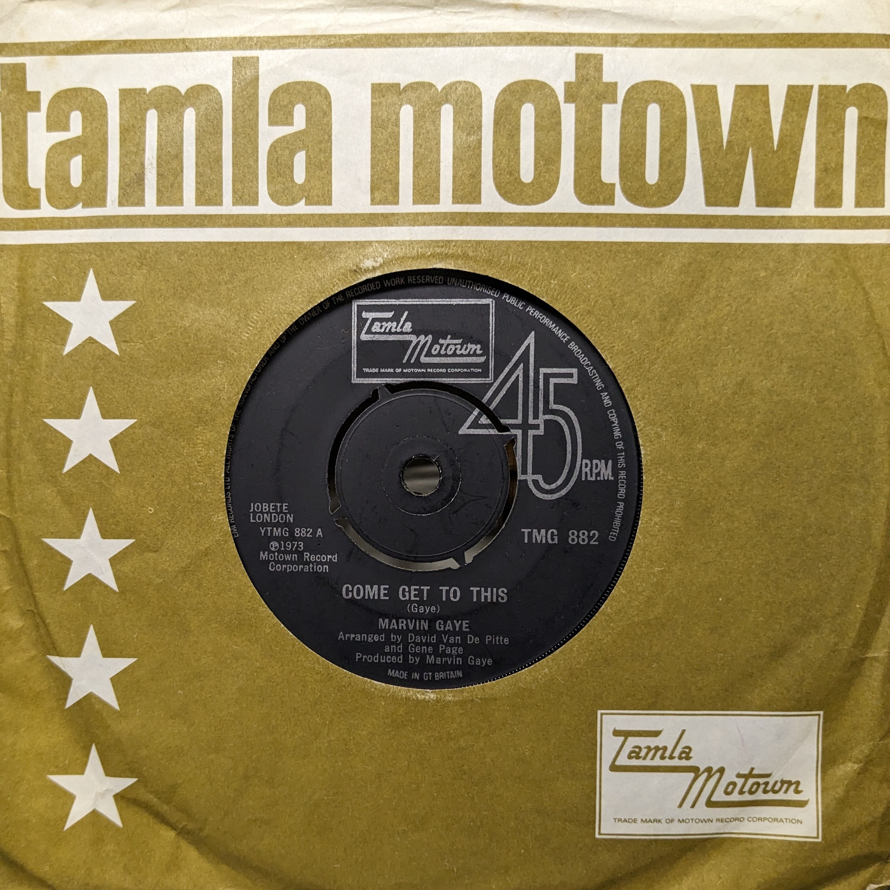 MARVIN GAYE/COME GET TO THIS1973'UK TAMLA MOTOWN 7INCH