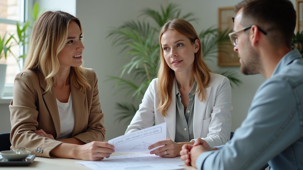 Eye-level view of a wellness coach discussing a plan with a client