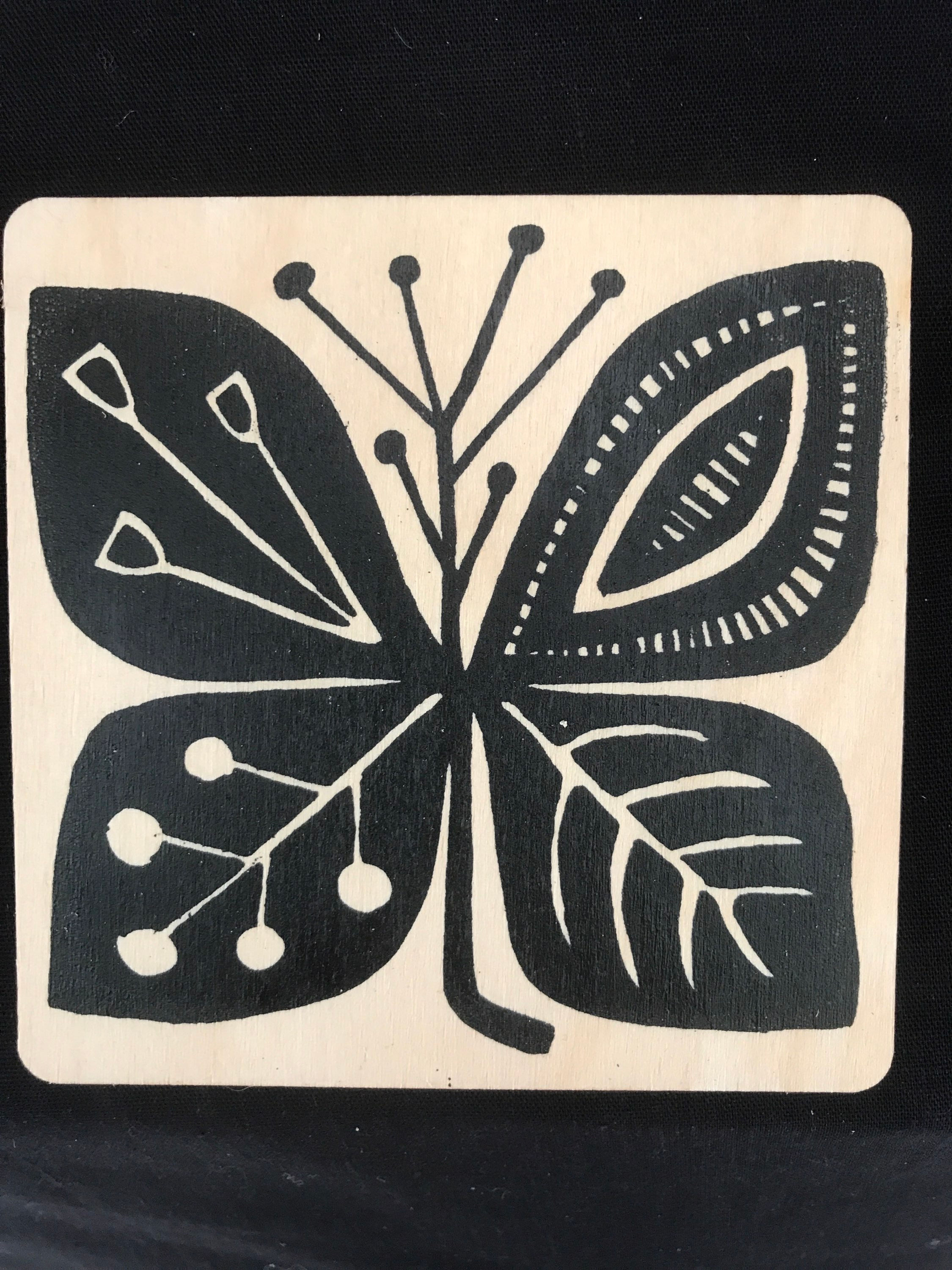 Hand printed wooden coaster 