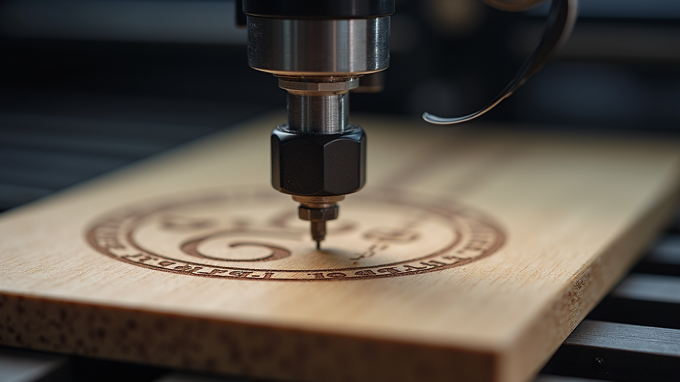 Eye-level view of laser engraving machine etching a wooden product