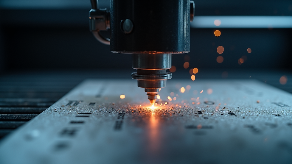 Eye-level view of a laser engraving machine working on a metal plate